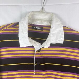 RSQ‎ Men's Color Block Rugby Shirt Size large  Long Sleeve Black, Yellow, Purple
